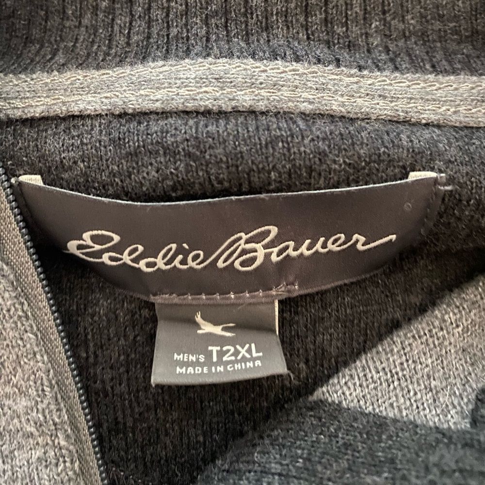 Eddie Bauer Wool Blend Quarter Zip Sweater 2XL Tall Gray Mens Casual Cotton - Picture 5 of 5